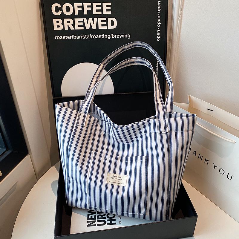 Holiday French Stripe Canvas Tote: Versatile, Lightweight Shoulder Bag with Large Capacity for Women