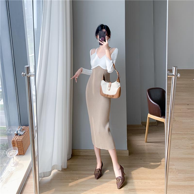 Французское винтажное хип-хоп трикотажное длинное платье женское осенне-зимнее элегантное — фото 8