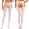 Womens Glossy Cutout Pantyhose Mid Waist Tights Crotchless Design Elastic Waistband Sheer Leggings Skinny Pants