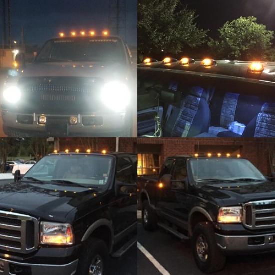 5X LED Amber Marker Roof Cab Lights Kit For 99-16 Ford F250 F350 F450 Super Duty