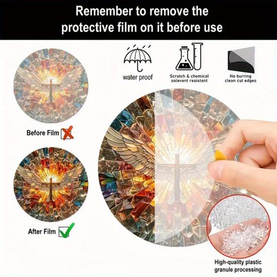 Andělské křídlo lapač slunce závěsná dekorace vitráž 2D ploché akrylové sklo okenní nástěnná závěsná kulatá cedule ozdoba křesťanský náboženský dárek