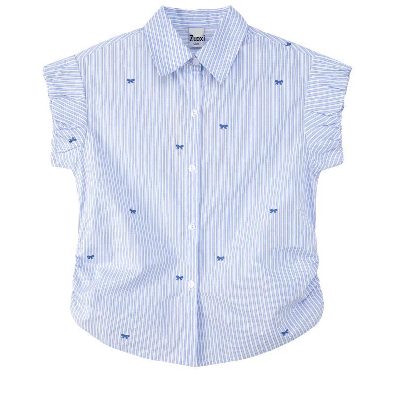 Zuoxi Girls  Preppy Striped Flutter Sleeve Shirt 120