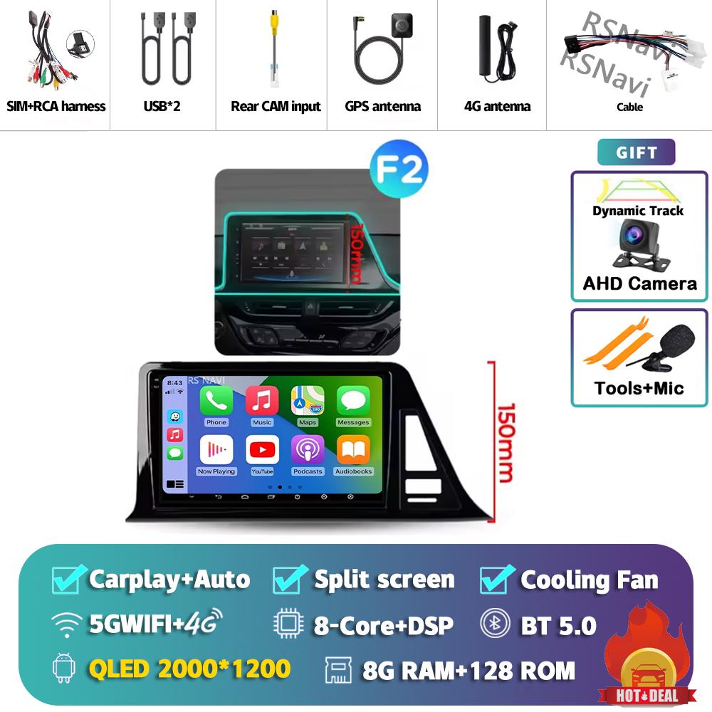 Android 14 Carplay Auto For Toyota C-HR 2016 - 2020 Car Radio Player Multimedia DVD stereo 360 Camera Navigation Video AI Voice