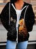 Katze 3D-Druck Kapuzen-Strickjacke Übergröße Herbst Winter Retro