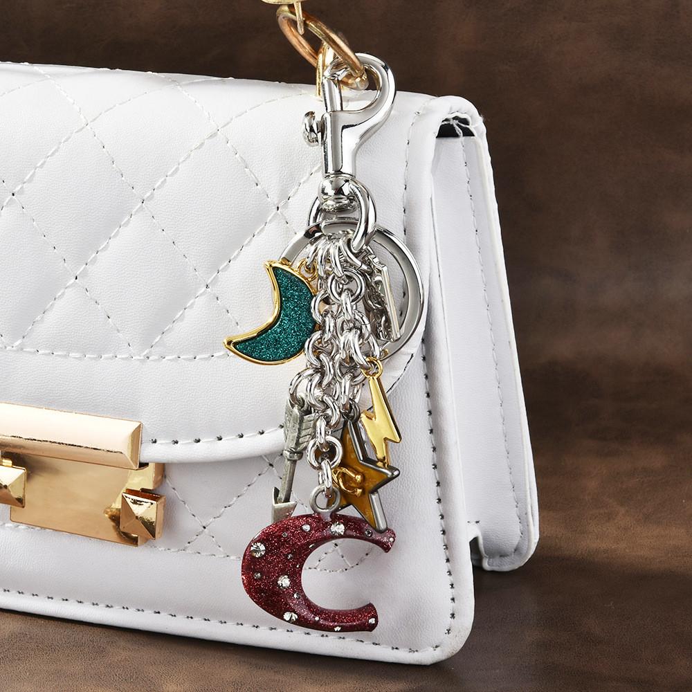 Zodiac Star Moon Letter Keychain For Women With Zinc Alloy Car Bag Decor