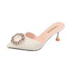 Slippers Women's Summer Wear Half Slippers Women's New Rhinestone High Heels Stiletto Bag Head Sandals Black