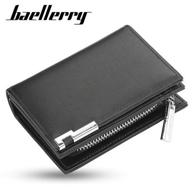 Men's Fashionable Baellerry Short Wallet Accordion Card Holder With Large Capacity & Zipper Coin Purse