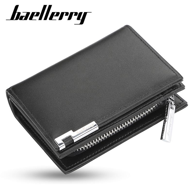 Baellerry Men's Short Accordion Wallet - Fashionable, Casual, Large Capacity with Zipper and Card Holder.
