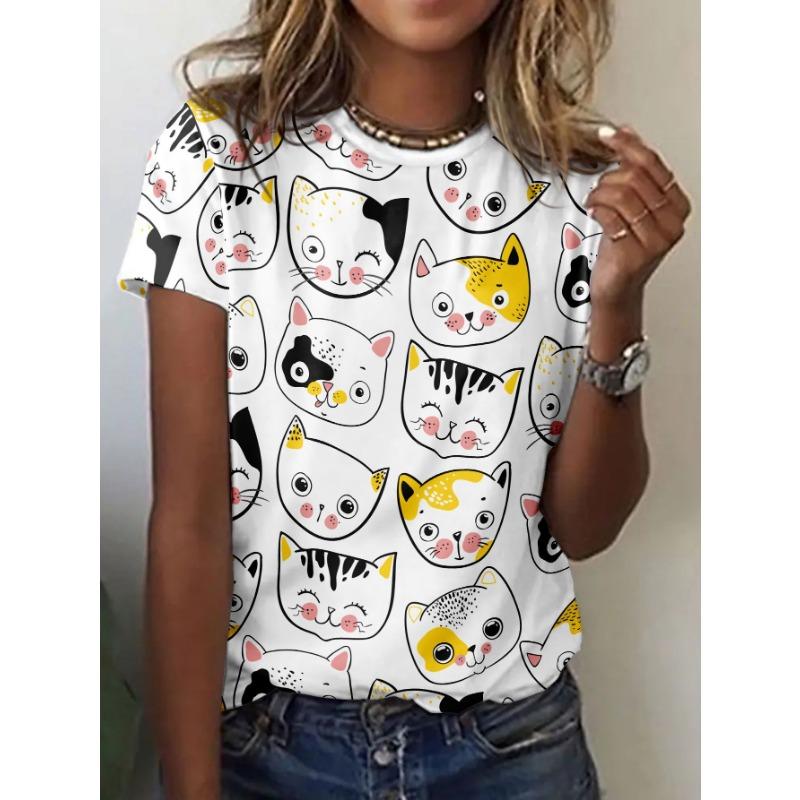 Summer Cute Cartoon Cat T-Shirts Animal 3D Print Women Men Short Sleeve Round Neck T Shirt Tees Harajuku Y2K Top Female Clothing