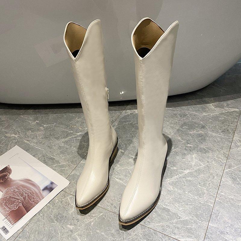 Mode Neue Damenstiefel Reißverschluss Dicke Hohe Absätze Schlichte Dicke Hohe Absätze Herbst Winter Stiefel Kniehoch Botas