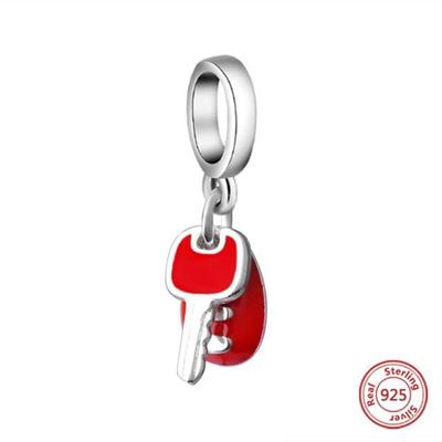 Fine 925 Sterling Silver Black Enamel Pendant Beads Car Key Charms Fit European Original Bracelet For Women Diy Jewelry
