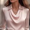 Women Shirt Lapel Swing Collar Long Sleeve Casual Loose Fit Shirt Solid Color Versatile Smooth