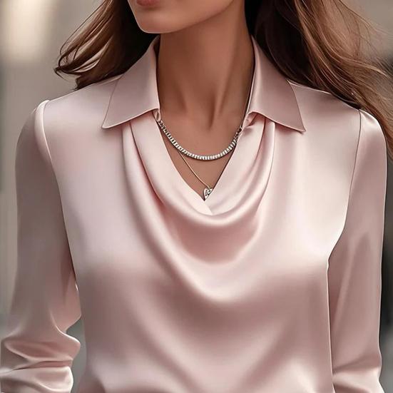 Women Shirt Lapel Swing Collar Long Sleeve Casual Loose Fit Shirt Solid Color Versatile Smooth