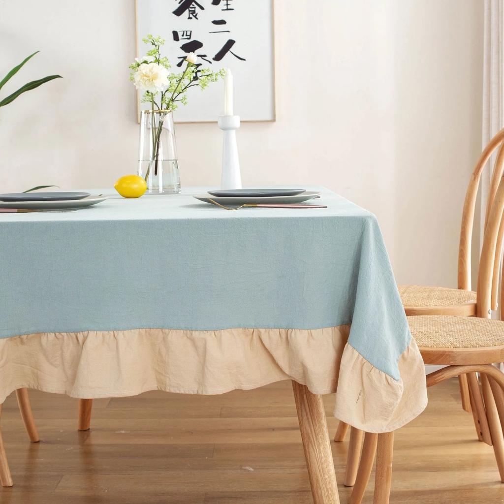 French Tablecloth Ruffled 100% Cotton Fabric Tablecloths Rustic Table Cover for Home Holiday Christmas Manteles Mesa Rectangular