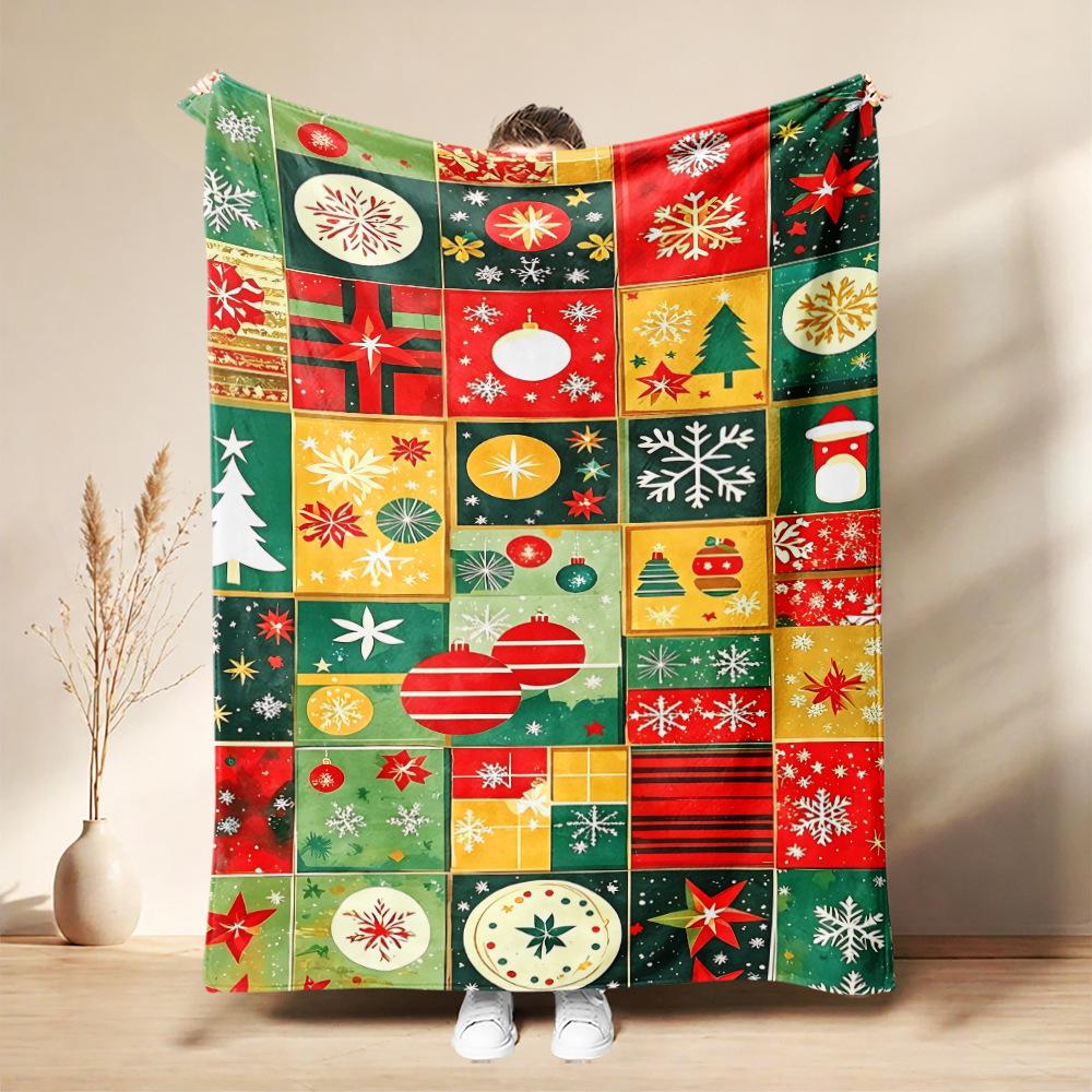 Christmas Flannel Blanket Santa Claus Puppy Soft Milu Deer, Warm Throw Blanket Winter New Year Gift For Kids, Couch Sofa Decor
