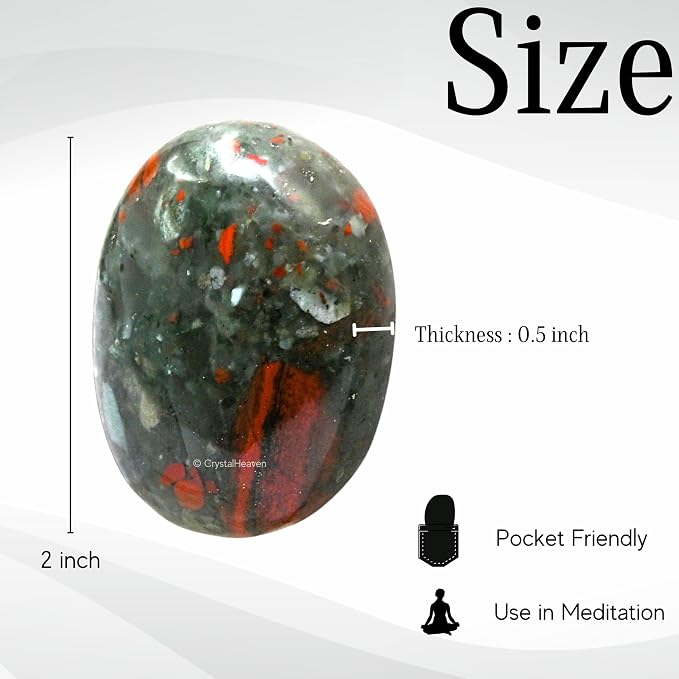 Certified African Bloodstone Crystal Palm Pebbles Stones for Anxiety Stress Relief Massage - AAA Grade Original Healing Gemstone