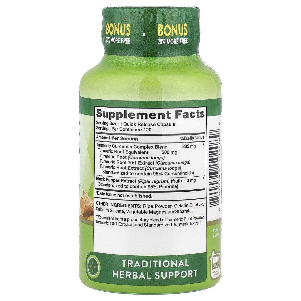 Nature's Truth Turmeric Curcumin Complex Plus Black Pepper Extract, 500Mg, 120 Rapid Release Capsules