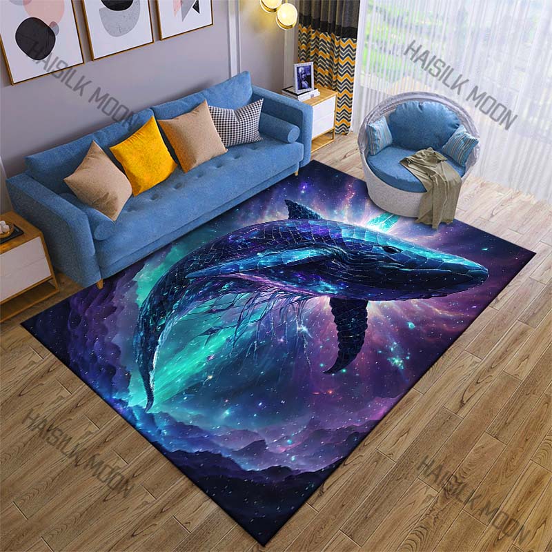 Space Whale with Crystal Glow Print Carpet Rug for Living Room Bedroom Sofa Doormat Home Decor Non-slip Floor Mat