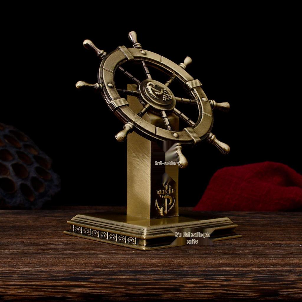 Retro Brass Ship's Wheel Spinner 360° Rotation Ornament for Desk