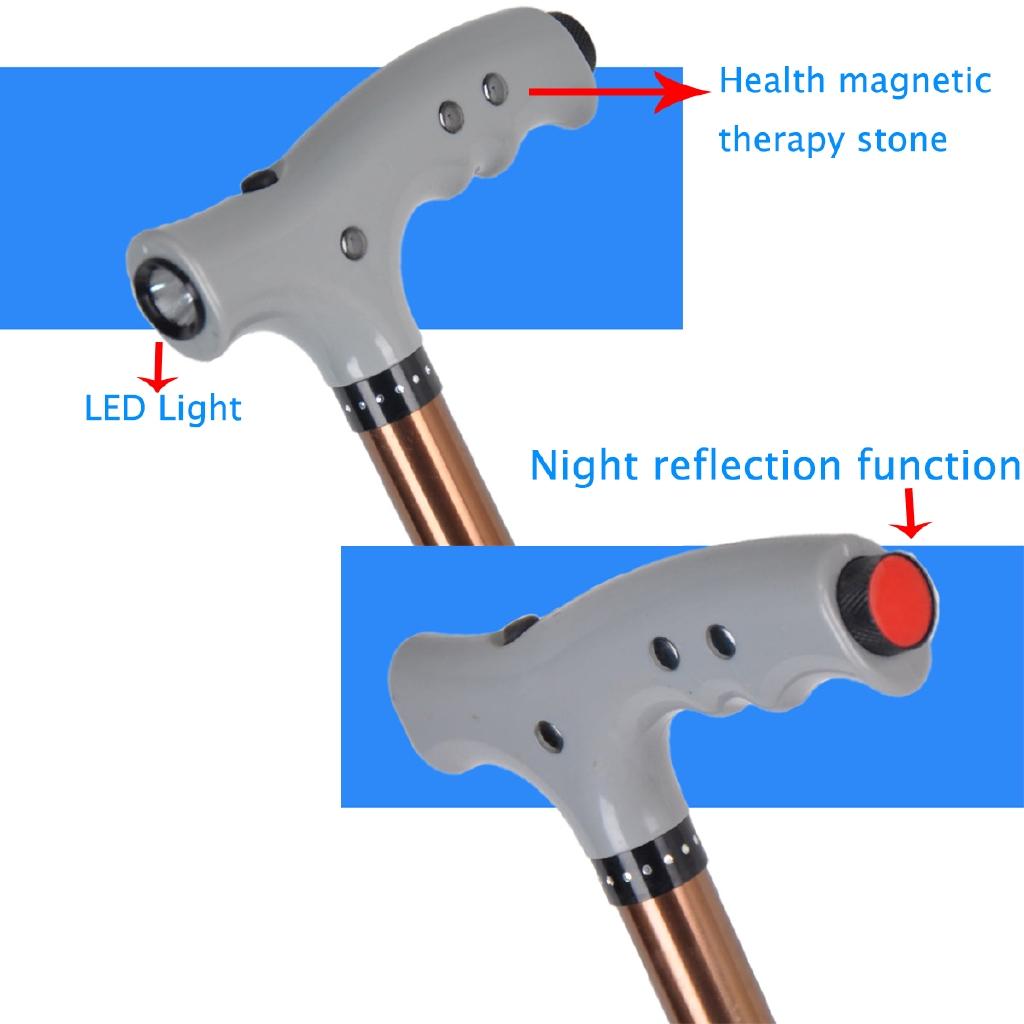 2 unidades Tira de luz LED Mango Metal 3 Pivotes Base Fiable Para Anciano Senderismo ABS Y Aluminio Plegable Ajustable Seguridad Bastón de Caminar Bastón
