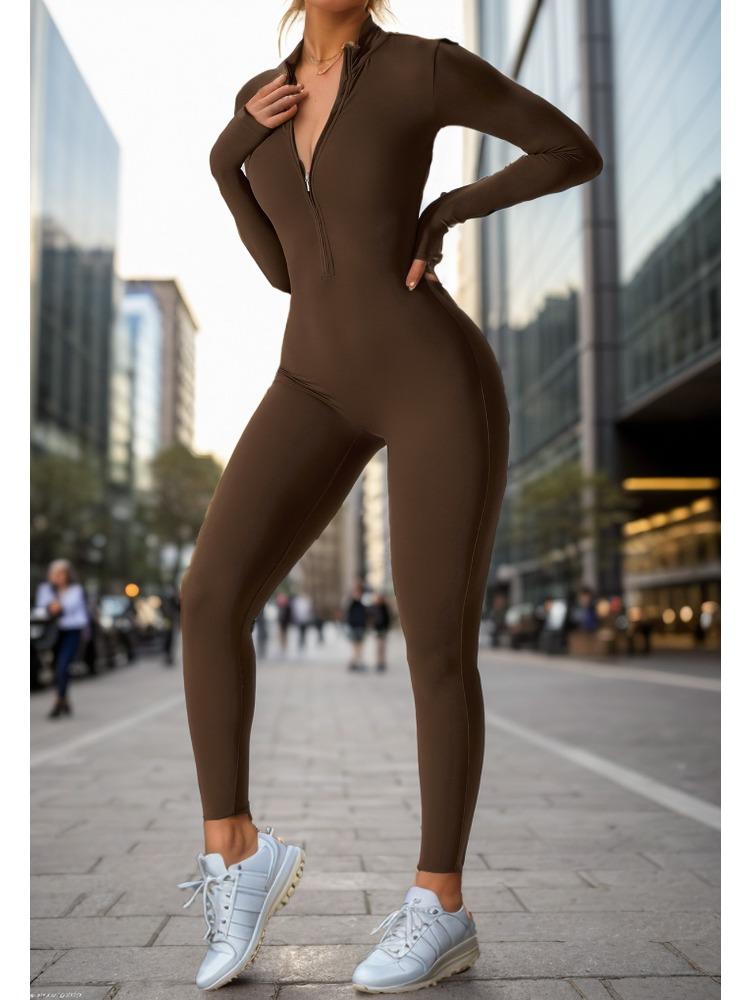 Autumn Winter Long Sleeve Long Zipper Yoga One Piece Suit Integrated Sports Fitness Tight One Piece Clothing Beach Vacation Elegant Casual Wear