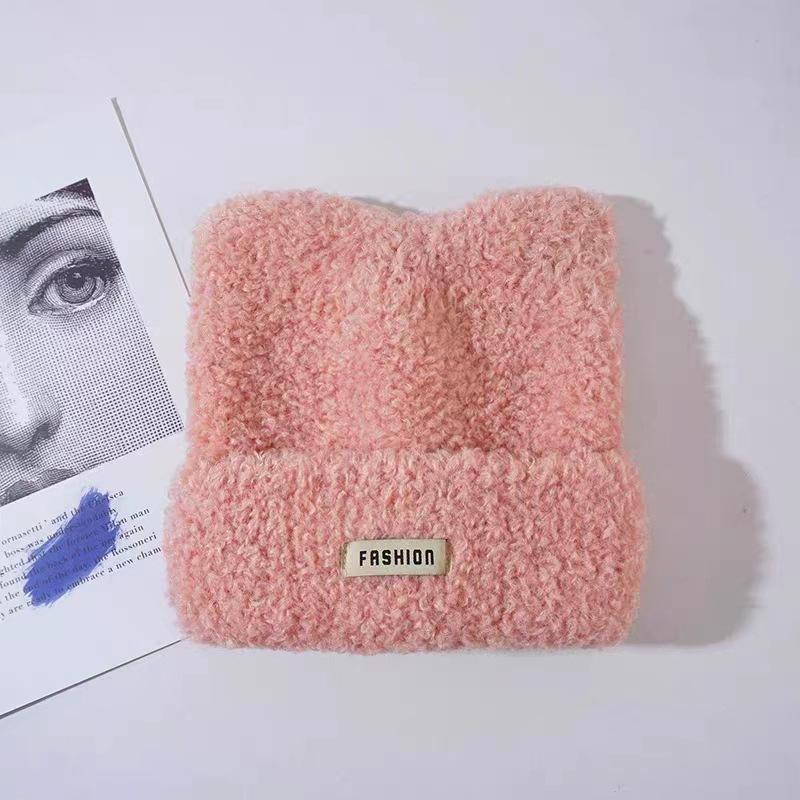 

Милая плюшевая шапка из овечьей шерсти, теплая осенью и зимой, вязаная утолщенная шапка-мешок на голову, шерстяная шляпа с широкими полями 25X25cm