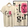 COOLMIND 100% cotton BEIGE cat print exclusive graphic women T shirt big size loose cotton cat lover women tshirt LOVELY cat tee