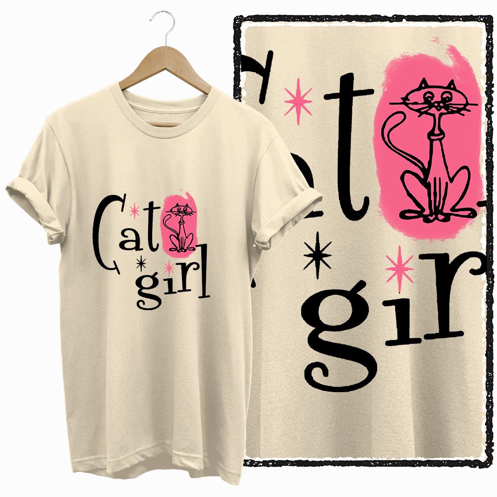 COOLMIND 100% cotton BEIGE cat print exclusive graphic women T shirt big size loose cotton cat lover women tshirt LOVELY cat tee