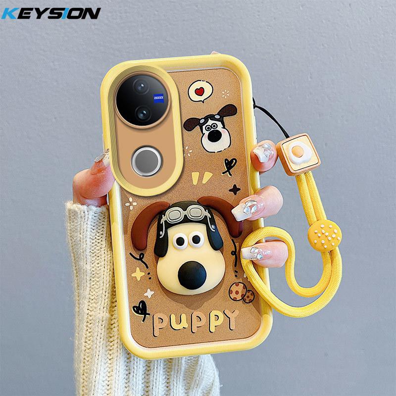 KEYSION Shockproof Case for VIVO V50 5G with Lanyard Soft Silicone Cute 3D Cartoon Doll Phone Back Cover for VIVO V50