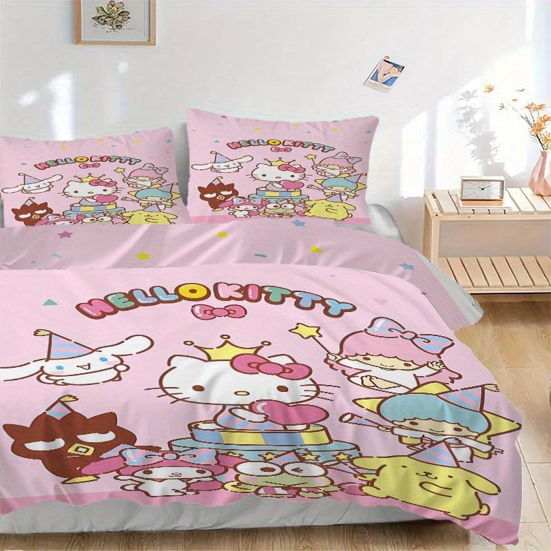 

3 шт. Постельное белье для вечеринки Hello Kitty и Друзья - 1 Мягкий пододеяльник + 2 Наволочки, Подходит для всех сезонов.W073 135x200cm