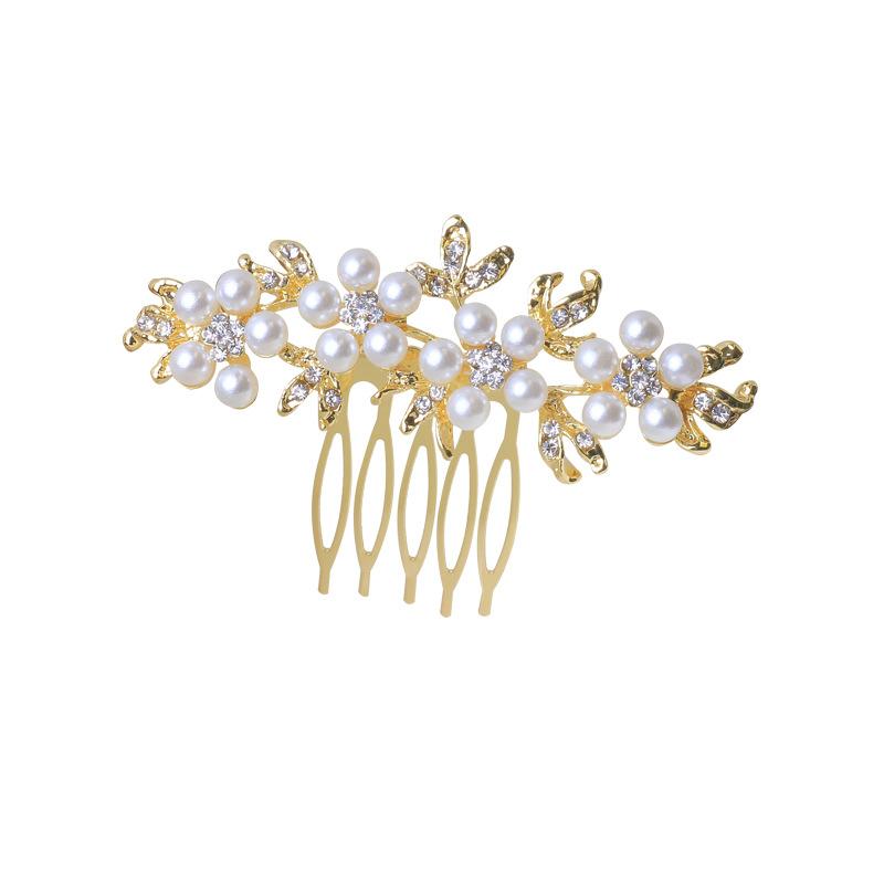 Pearl Rhinestone Comb Flower Decoration Bridal Headdress Wedding Photo Braided Hair Comb Pearl Inverted Comb