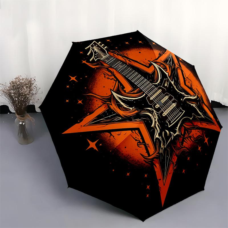 "Electric Guitar Starburst Design T Shirt" Umbrella   Cute Umbrella with Cute Design, Portable 3 Fold Compact Umbrella for Men & Women,S366