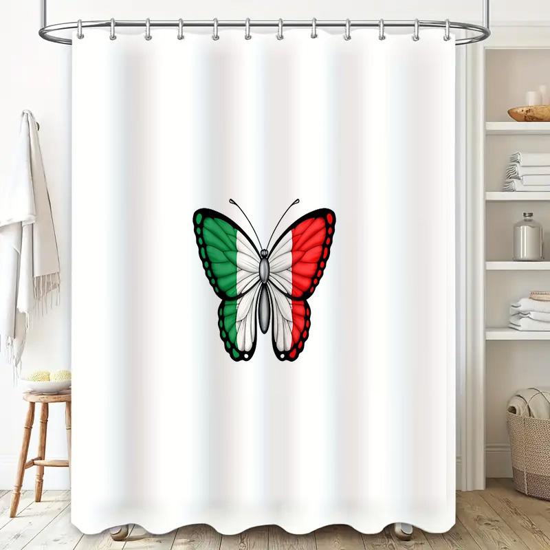 Butterfly Shower Curtain Nature Floral Bathroom Decor Tropical Plants Scenic Wall Hanging Artistic Home Decor Modern Style