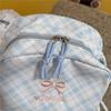 Cute Gingham Polka Dot School Backpack with Bow Detail Lace Trim Lightweight Zipper Daypack for Teen Girls Travel