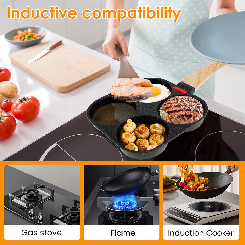 4-Cups Egg Frying Pan Nonstick Pancake Pans Cookware Omelette Pan Skillet Egg Pan for Kitchen Gas Stove Induction Cooker