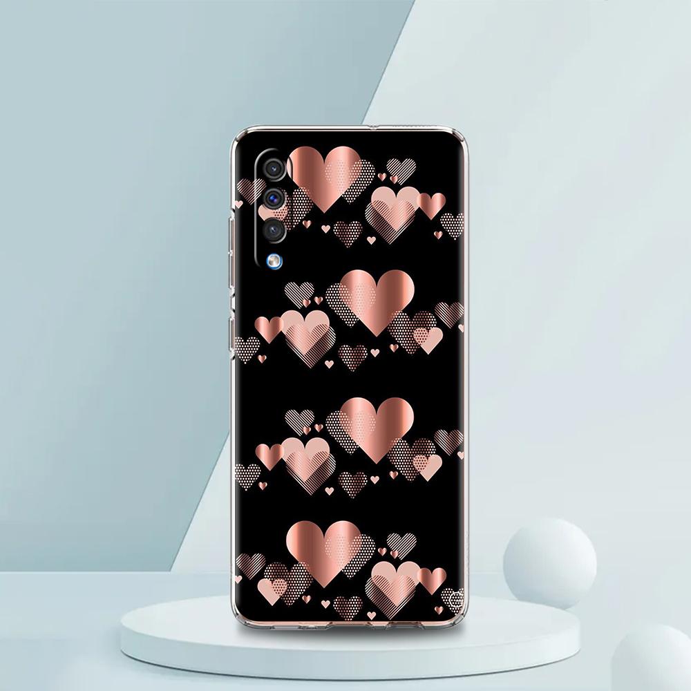 Gold Pink Rose Glitter Hearts Case For Samsung A16 A14 A12 A22 A32 5G A34 A42 A52 A54 A50 A70 A30 A40 A20E A10S A02S A04S A06