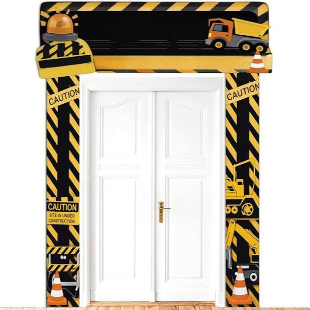 New Engineering Vehicle Theme Irregular Shape Porch Decoration for Children s Birthday Party 180x60cm+180x30cm