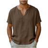 Men’s Short Sleeve V Neck Casual Loose Fit Linen T Shirt Lightweight Breathable Summer Basic Top for Daily Wear