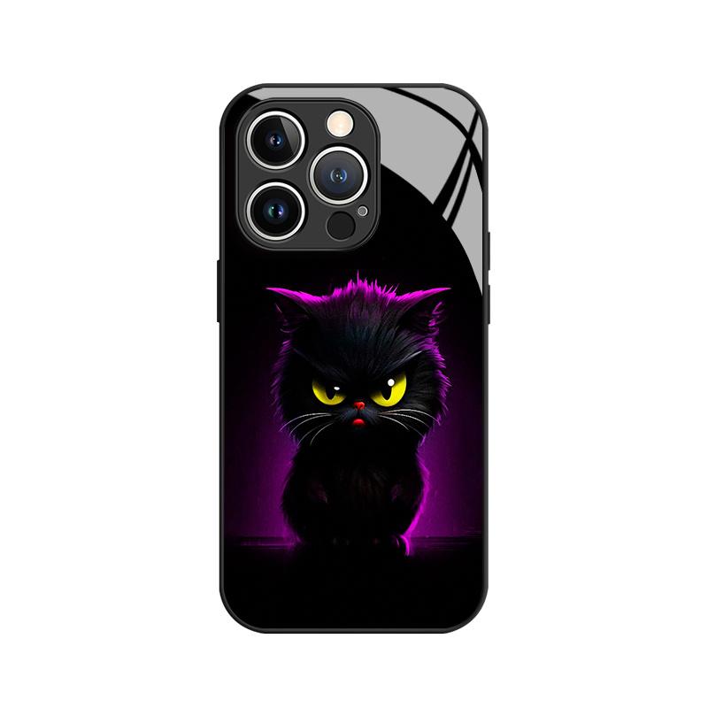 

Стильный чехол из закаленного стекла с рисунком кота, подходит для iPhone 17 16 15 14 13 12 11 Pro/Max/Plus, противоударный и защищающий от падений For iPhone 11PROMAX