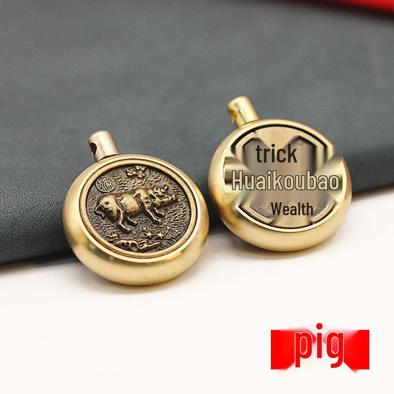 Rotating Brass Zodiac Signs Vermilion Gourd Keychain for Wealth & Treasures