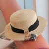 Lafite Grass~ French Textured Webbing Flat-top Straw Hat Women's Beach Vacation Sun Protection Versatile Top Hat Spring and Summer