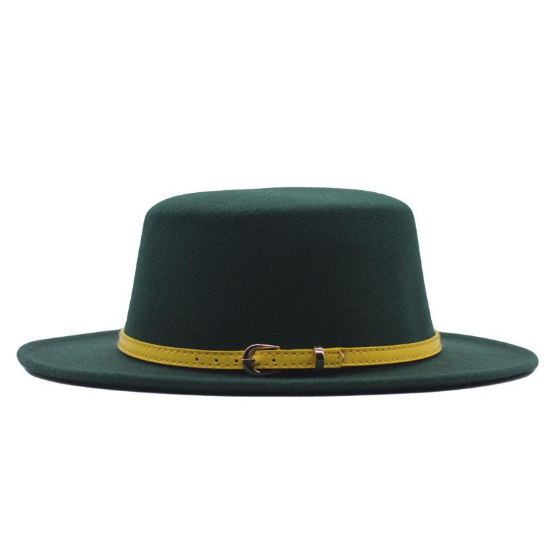 Hat Women's Woolen Top Hat Autumn and Winter Solid Color Retro Gentleman British Style Flat Top Belt Accessories Felt Hat