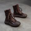 Johnature Botas retrô de cano médio com sola grossa e couro legítimo com cadarço, sapatos femininos
