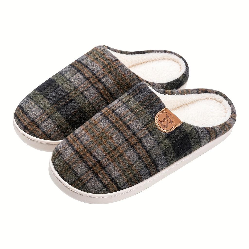 1 Pair Unisex Plaid Slippers, Casual Round Toe Indoor House Shoes, Soft Fabric Lining and Sole, All Season Comfort Footwear for Home and Office