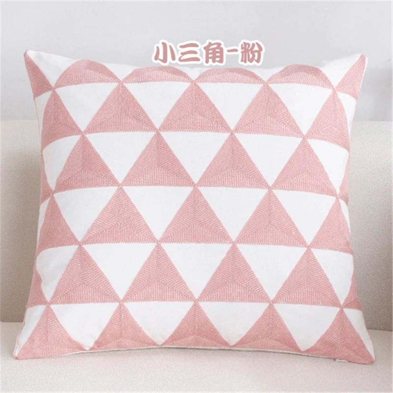 New 100% Cotton Woolen Embroidered Geometric Cushion Cover Modern Nordic Style Pink Blue Pillow Cover Cotton Throw Pillows Case