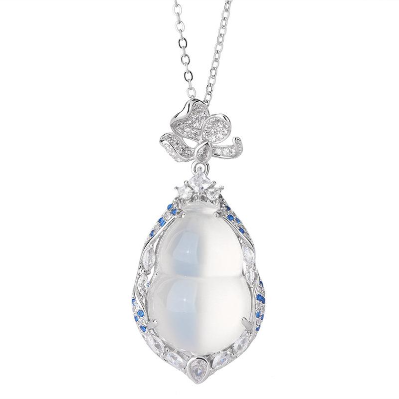 Jewelry Pendant Inlaid With White Ice Chalcedony Gourd Necklace Temperament Jade Pendant Pendant Female