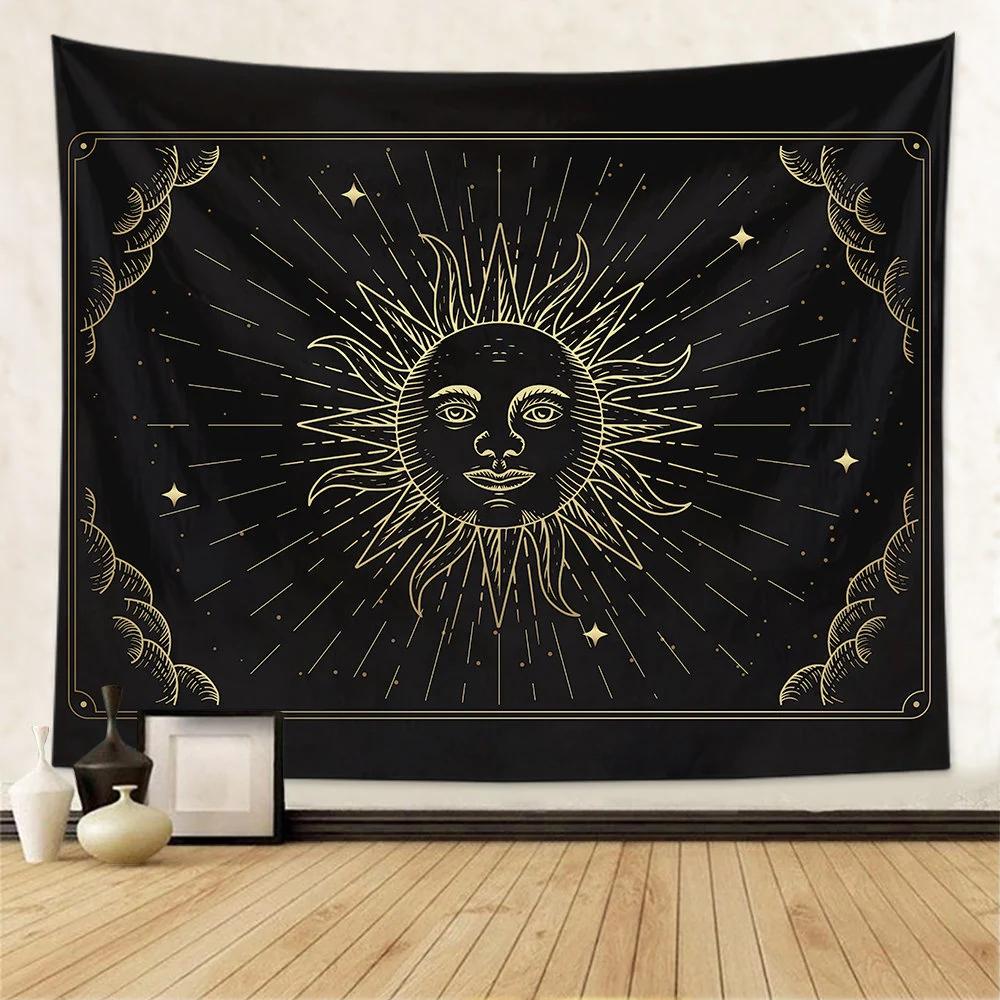 Gold Sun and Moon Wall Hanging Tapestry Celestial Zodiac Decor for Boho Bedroom Spiritual Room Dorm Witch Altar Gift Aesthetic