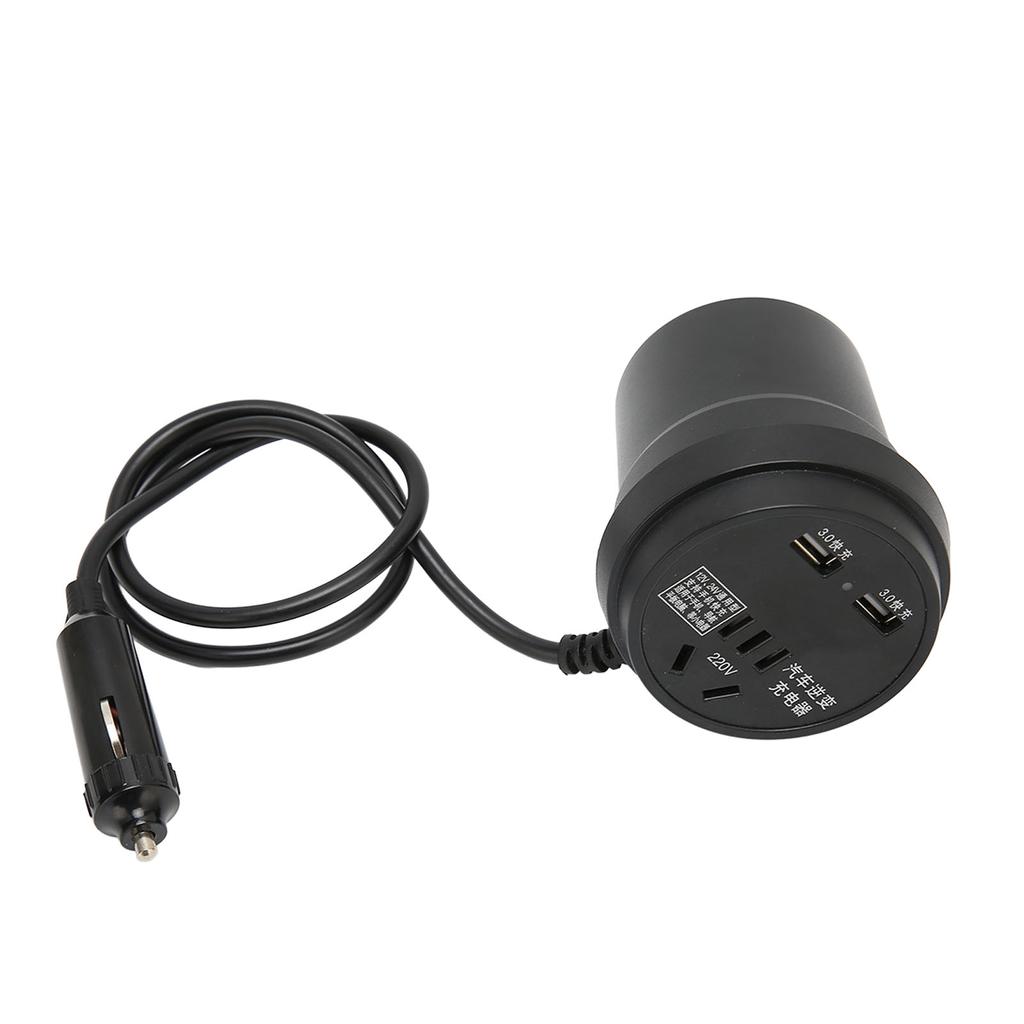 Černý automobilový měnič 150W DC 12‑24V na AC 110V‑220V Měnič 2 USB porty Napájecí adaptér pro automobil