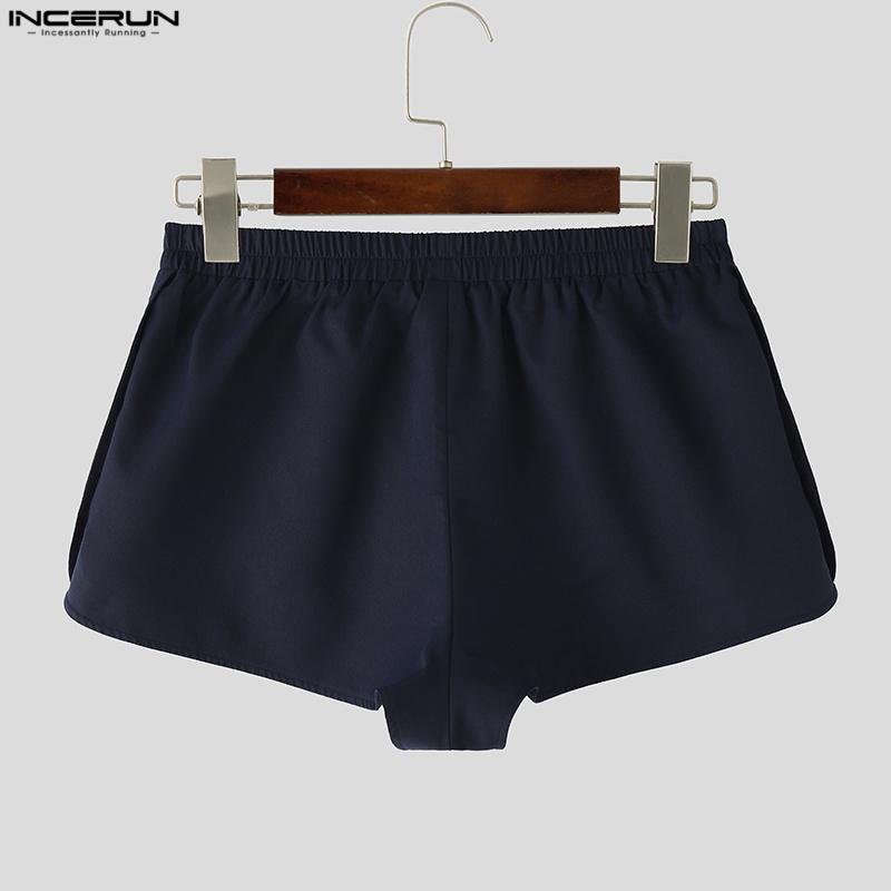 INCERUN Pantaloni Scurți Mini pentru Bărbați cu Talie Elastică, Butoni Laterali, Culoare Solidă, Haine de Casă