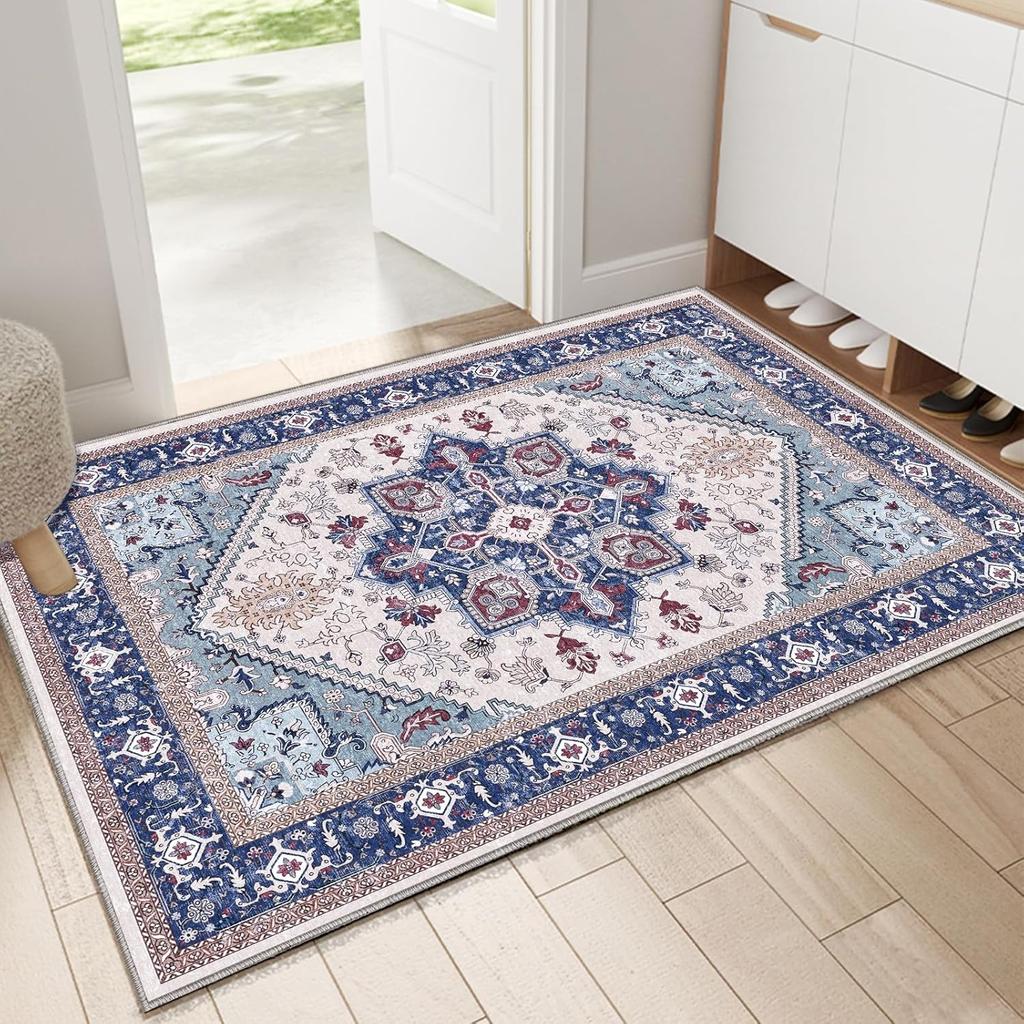 Boho Persian Geometric Pattern Door Mat Classic Home Decor Non-Slip Carpet Ethnic Style Art Line Entrance Rug for Indoor Outdoor